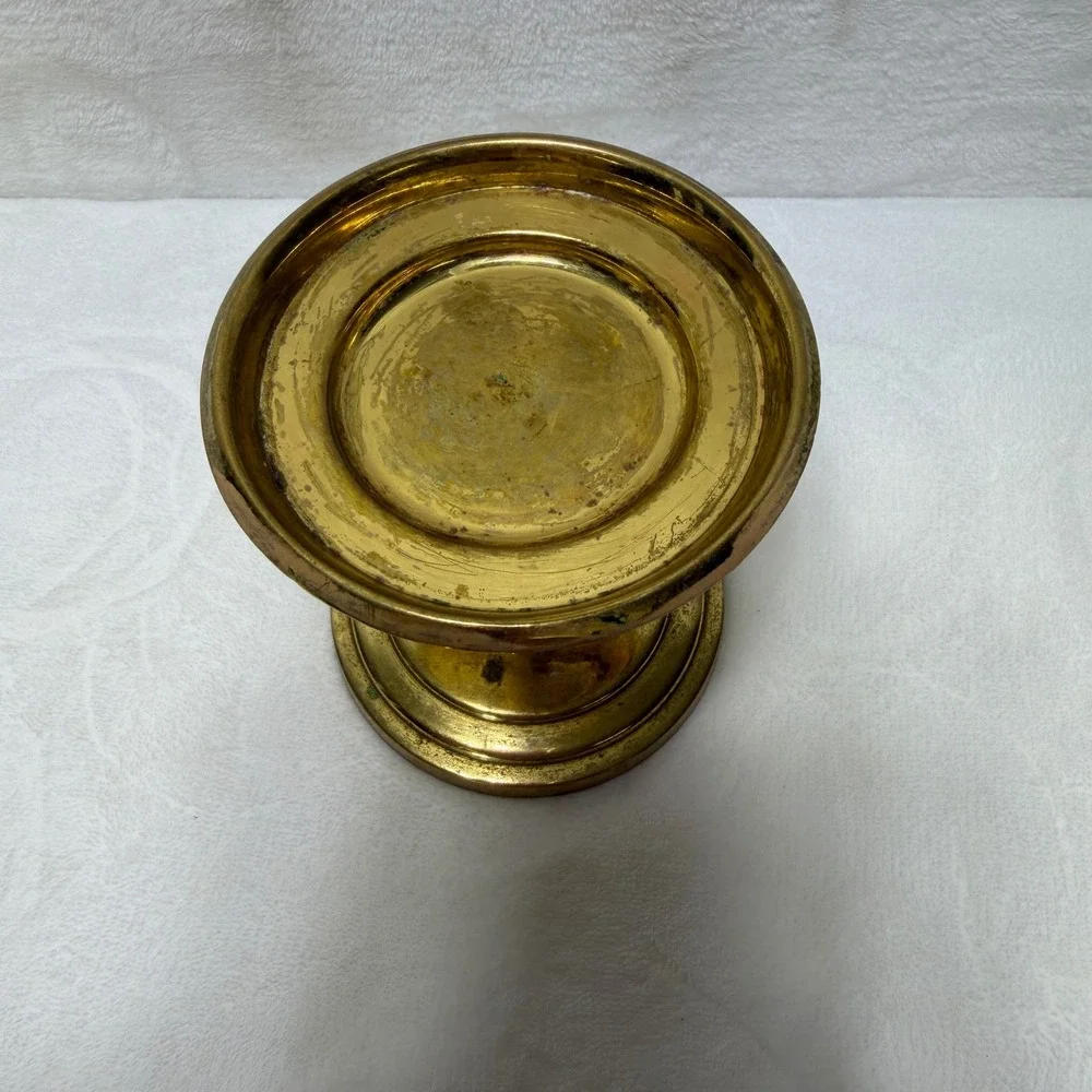 Vtg Partylite Brass Pillar Candle Holder Pedestal Stand Gold Tarnish Patina 4in‎
